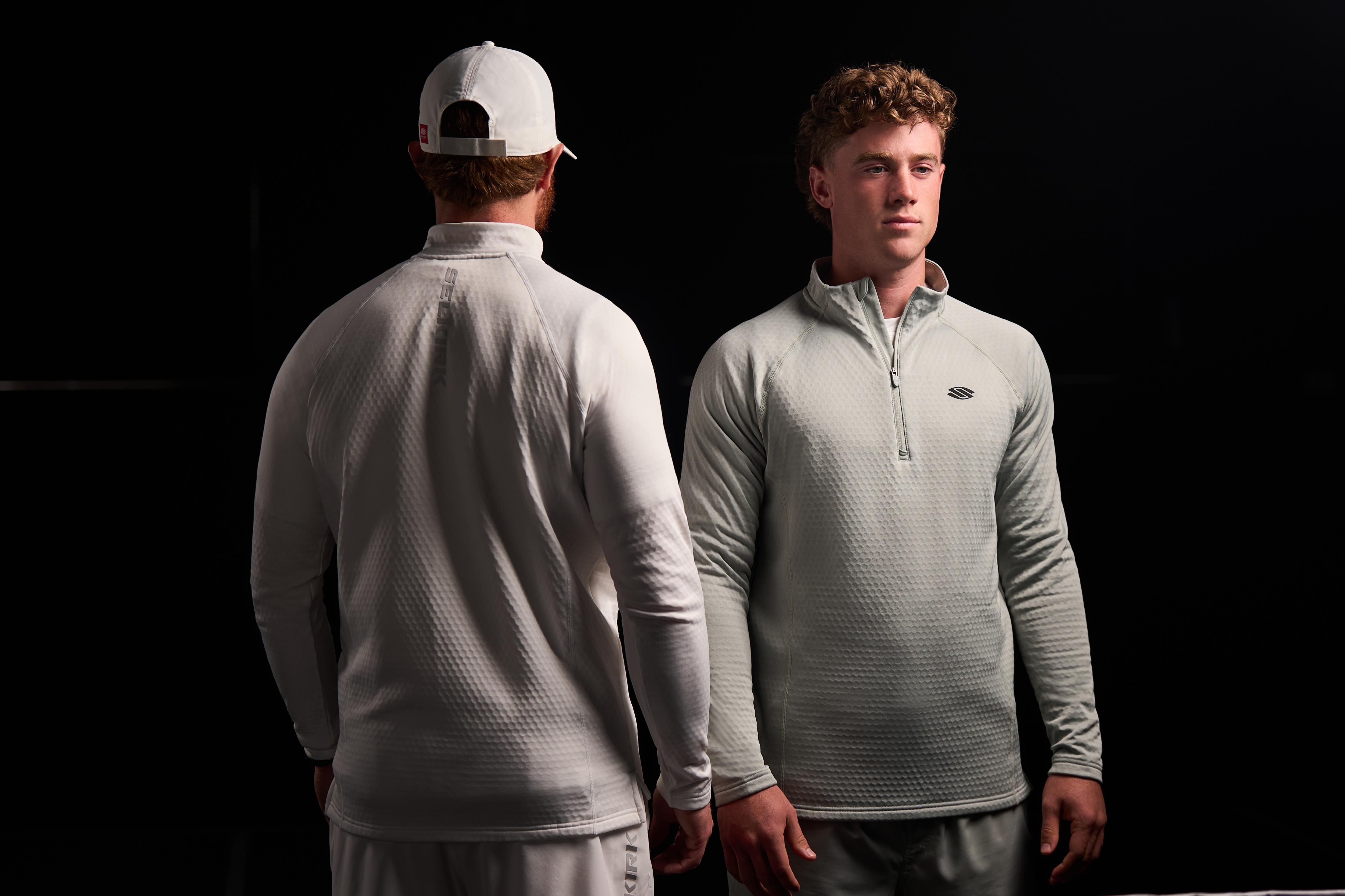 Men's Pro Line 1/4 Zip Pullover in Chalk, shown from front and back
