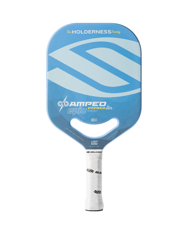 Selkirk x Holderness Family AMPED Pro Air Epic pickleball paddle with blue design