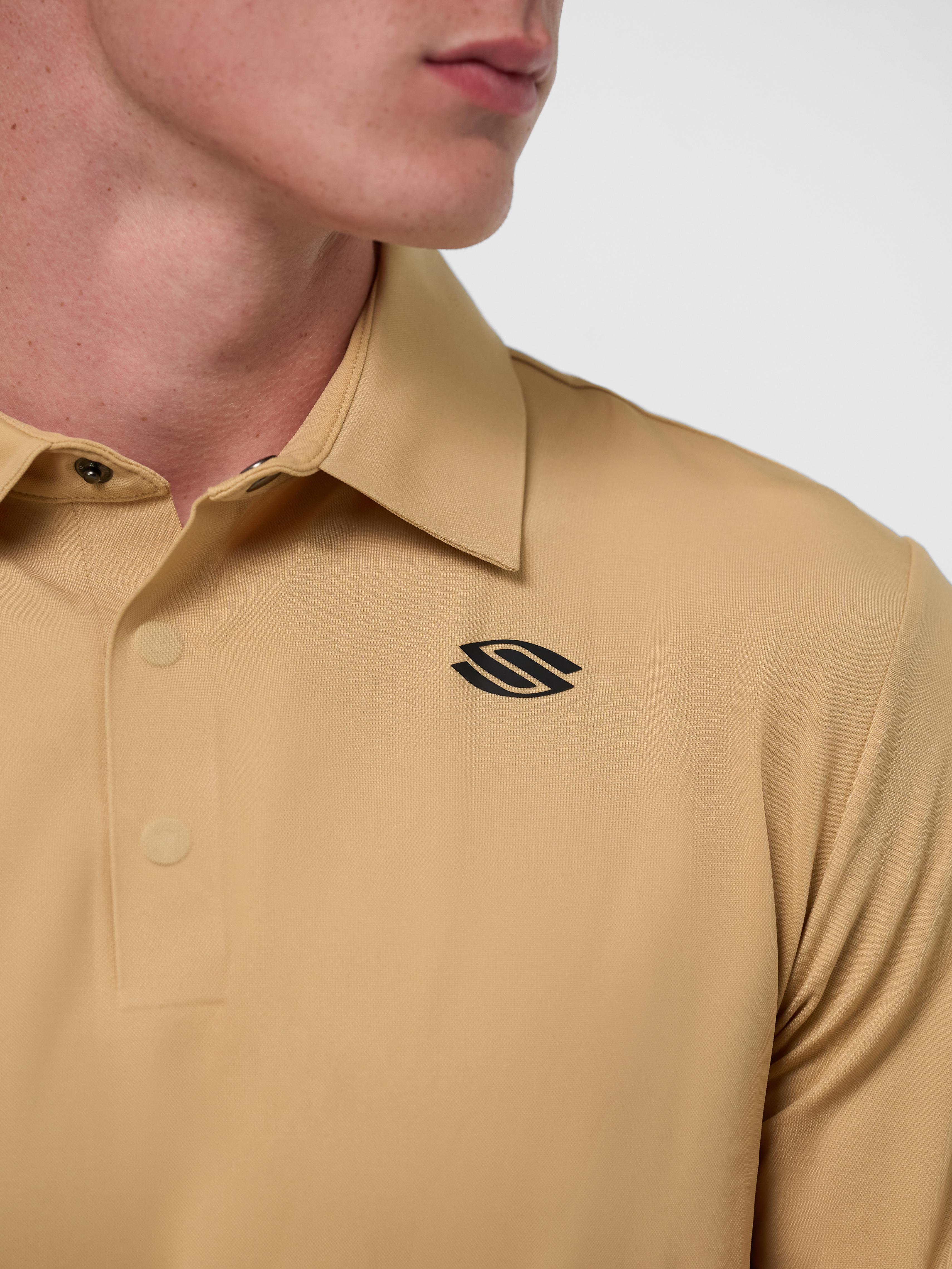 Men's Pro Line Performance Polo in light tan with logo