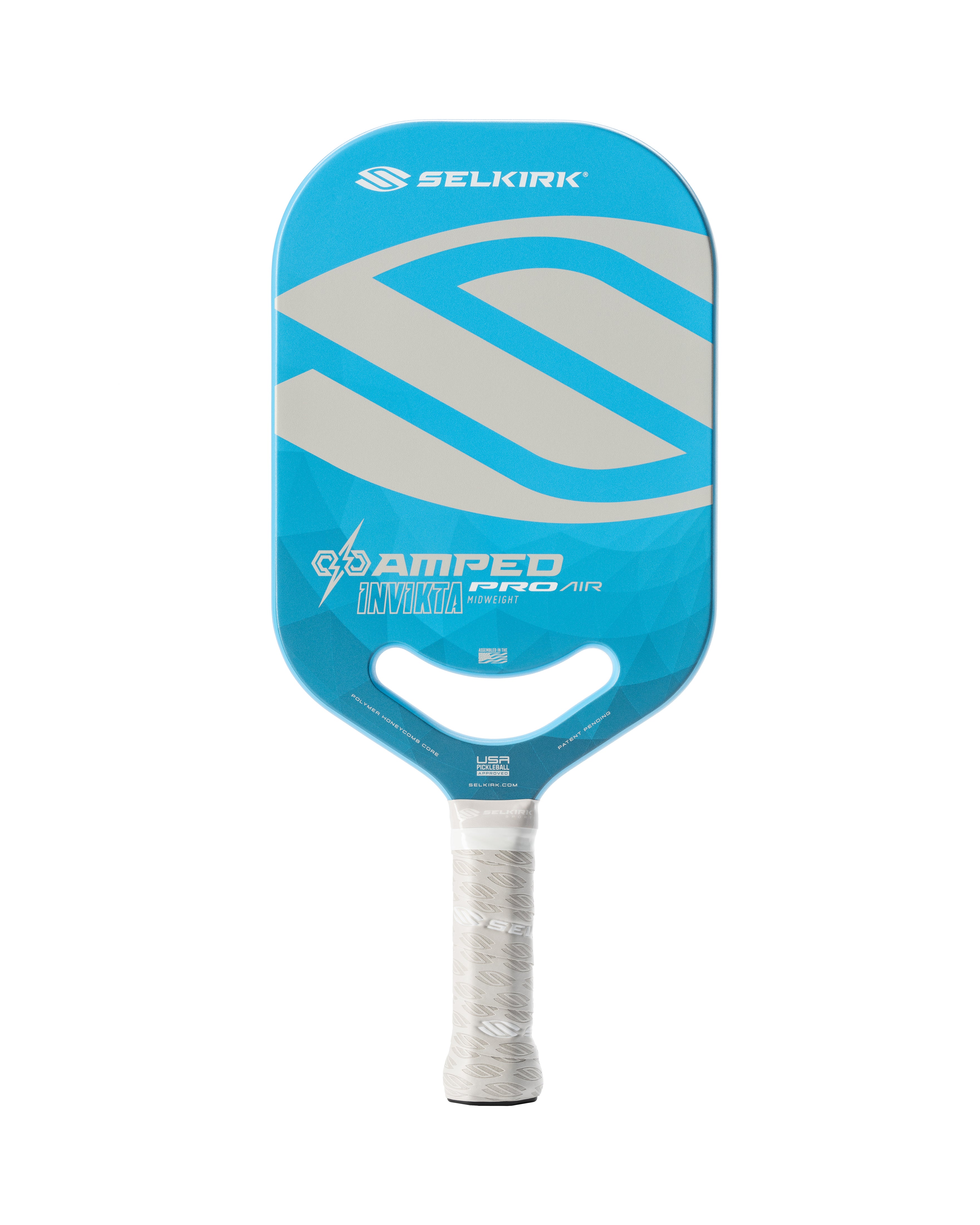Selkirk AMPED Pro Air Invikta Pickleball Paddle in blue with a white handle.