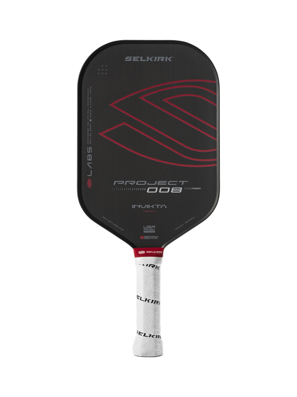Selkirk LABS Project 008 pickleball paddle in black and red.