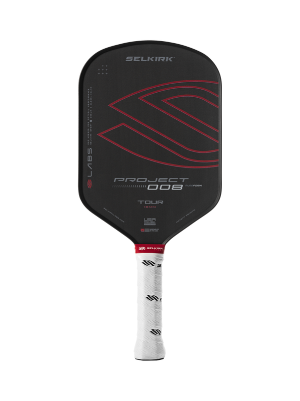 Selkirk LABS Project 008 pickleball paddle in black and red.