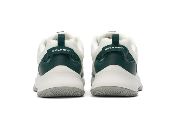 Men's CourtStrike Pickleball Shoes in White Pine, showing back view with Selkirk branding.