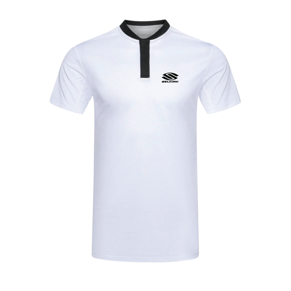 White Selkirk TruWear Men's Pinnacle Lifestyle Blade Polo 2.0 with black collar