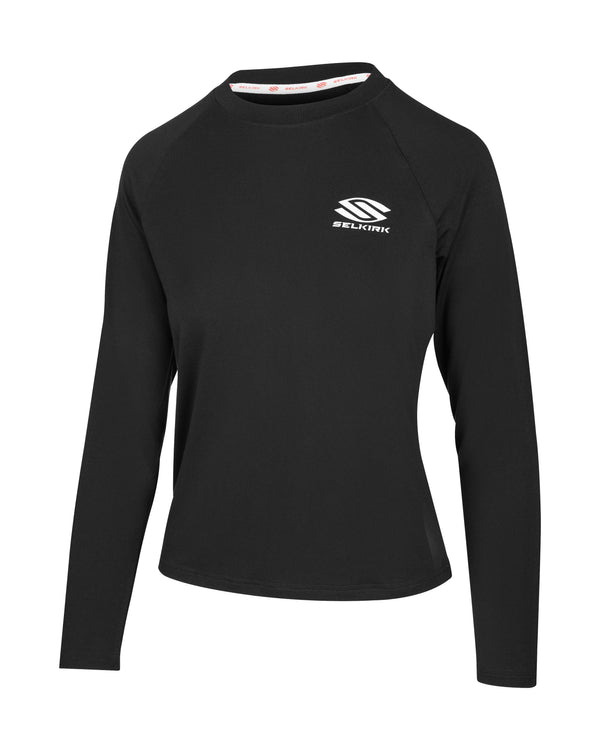 AeroFiber Collection Women's Long-Sleeve Shirt in black, designed for comfort and performance on the pickleball court.