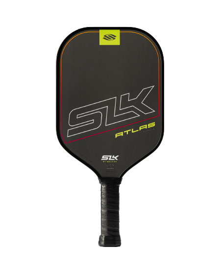 SLK Atlas paddle featuring a sleek design and logo, ideal for enhanced spin and control.