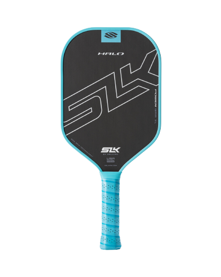 SLK HALO paddle featuring a blue handle and black face with SLK branding