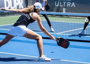 Maggie Brascia hitting a pickleball during a match at Major League Pickleball in Daytona Beach