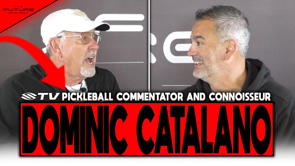 The Future of Pickleball: Dominic Catalano, TV commentator and connoisseur, talks with a man in a white cap