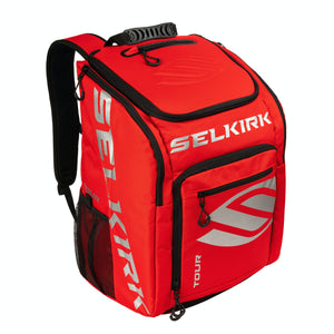 Red Selkirk Tour Bag with multiple compartments and a sleek design