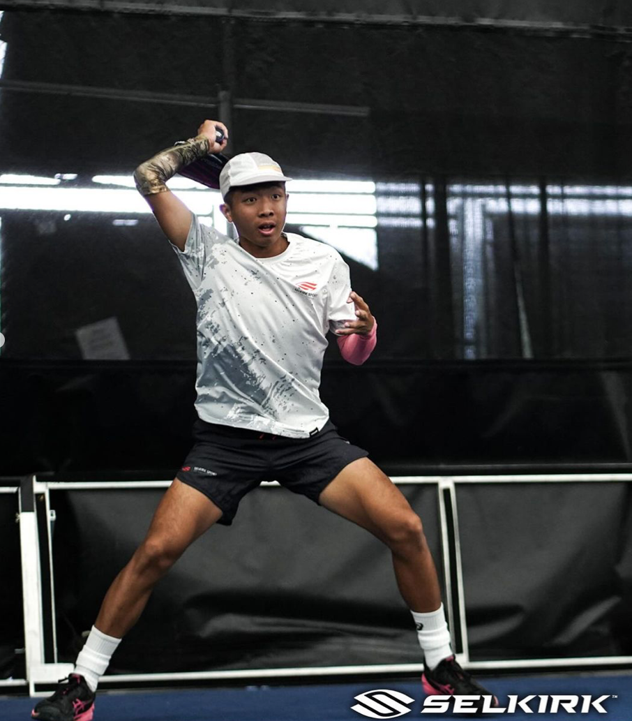 Quang Duong in action during a pickleball match