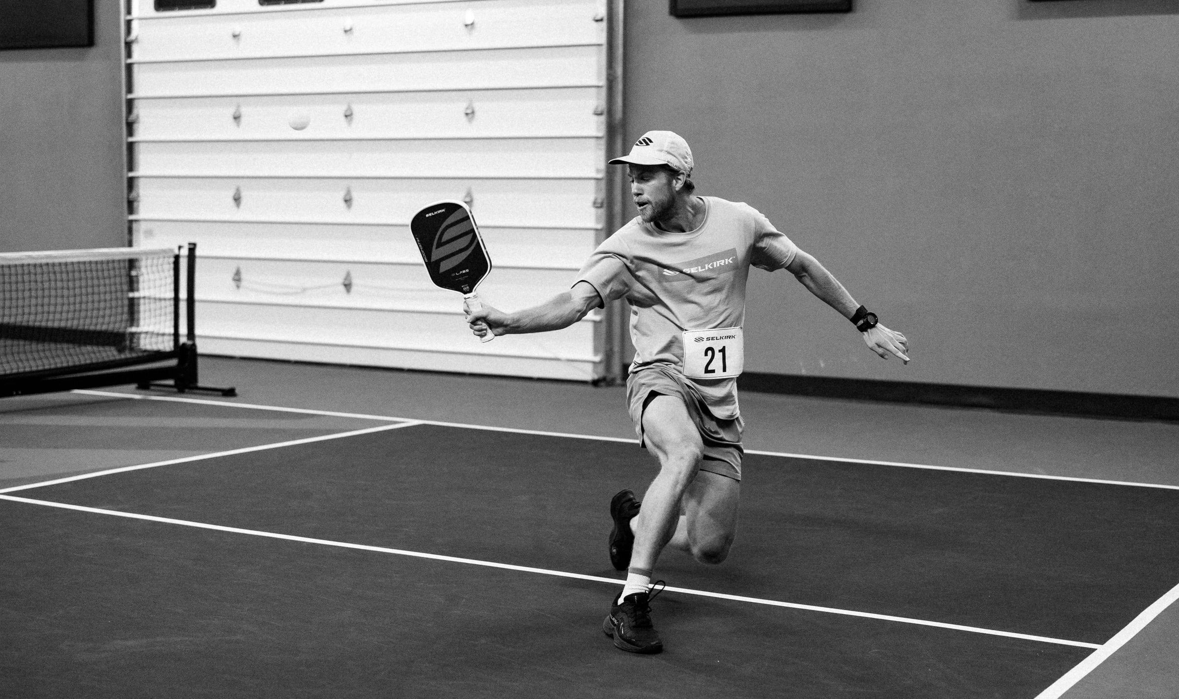 Rafa Lenhard hits a backhand volley during the Selkirk Pickleball Combine. 