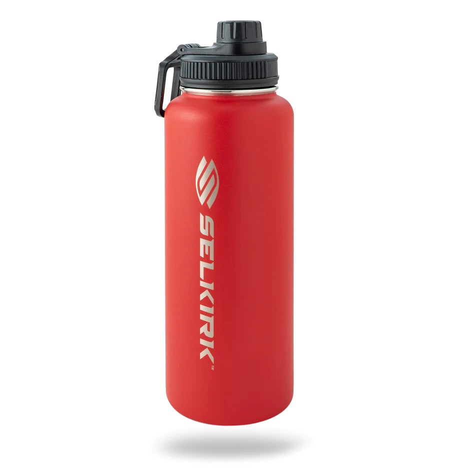 Selkirk pickleball water bottle, red.