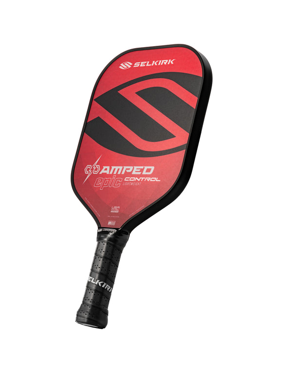 Selkirk AMPED Control pickleball paddle in blue with a unique design