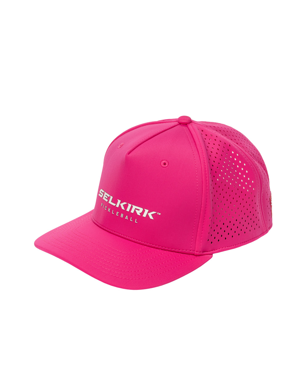 Hot pink perforated trucker cap with SELKIRK PICKLEBALL logo on the front panel