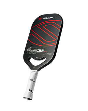 Selkirk AMPED Pro Air Invikta Pickleball Paddle in black with red accents, featuring a textured grip.