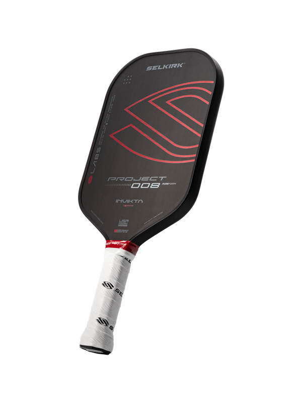 Selkirk LABS Project 008 pickleball paddle in black and red.