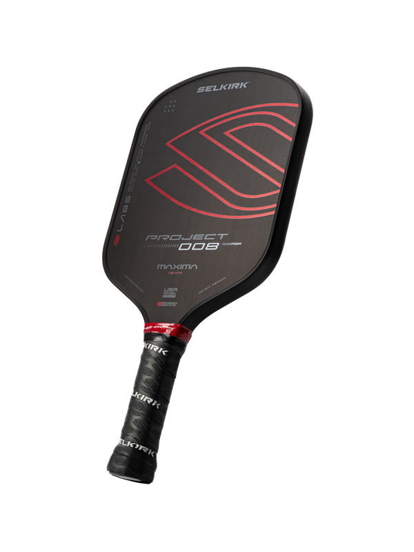Selkirk LABS Project 008 pickleball paddle in black and red.