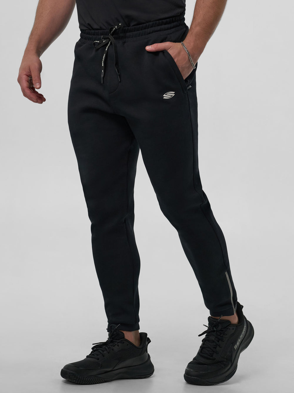 Black Men’s Pro Line Knit Jogger in black color, featuring a drawstring and side pockets