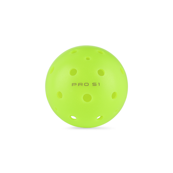 Bright green Pro S1 pickleball with holes and text 'PRO S1'