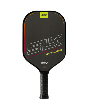 Black SLK pickleball paddle with large 'SLK' logo, 'ATLAS' and small 'MAX' branding