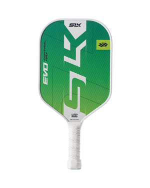 Green SLK EVO pickleball paddle with white grip, large SLK logo and text 'EVO' and 'CONTROL MAX'