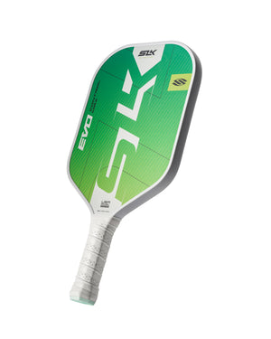 Green Selkirk EVO pickleball paddle with white grip, SLK logo; visible text: EVO CONTROL MAX BY SELKIRK SELKIRK.COM USA PICKLEBALL APPROVED