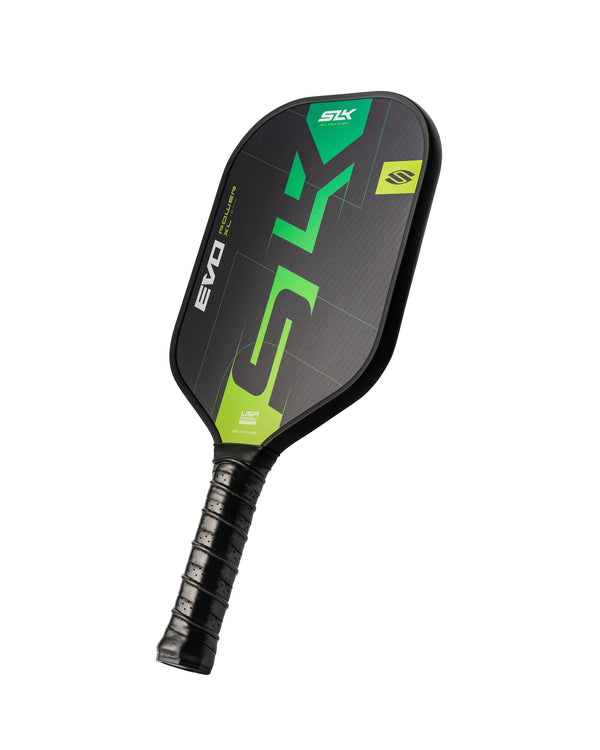 SLK EVO Power paddle featuring Thermoformed UniBody Design with a black and blue color scheme.