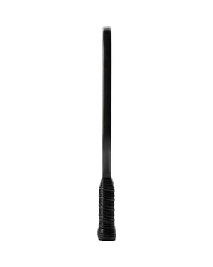 Black riding crop with wrapped leather grip, shown vertically on a white background.