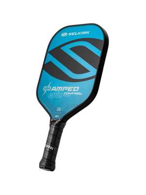 SELKIRK AMPED epic CONTROL MIDWEIGHT pickleball paddle, blue face with black logo and wrapped black handle