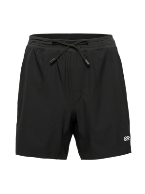 Front view of black Essentials 2.0 Men’s Performance 7-inch Pickleball Shorts with drawstring waist and Selkirk logo