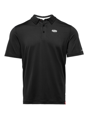 Front view of black Essentials 2.0 Sport-Wik short-sleeve polo with collar and chest logo