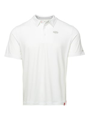 Front view of Essentials 2.0 Men’s Sport-Wik Short Sleeve Polo showcasing its white collared design with a transparent background