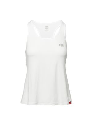 Front view of white Essentials 2.0 Women’s Sport-Wik Tank Top showcasing sleeveless racerback design on a plain background