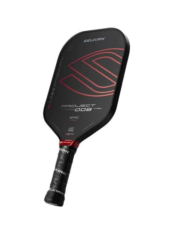 Selkirk LABS Project 008 13mm Epic pickleball paddle with a black and red design.