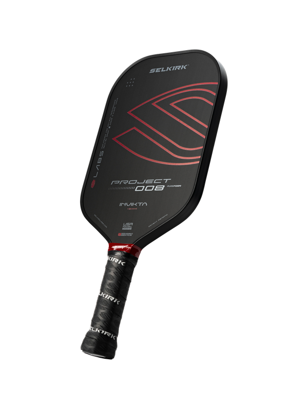 Selkirk LABS Project 008 13mm Invikta pickleball paddle with a black and red design.
