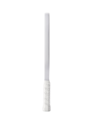 Slim white LED baton with perforated wrapped grip and flat rectangular shaft