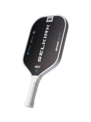 SELKIRK EVO CONTROL pickleball paddle with black textured face, white wrapped handle and SLK logo.