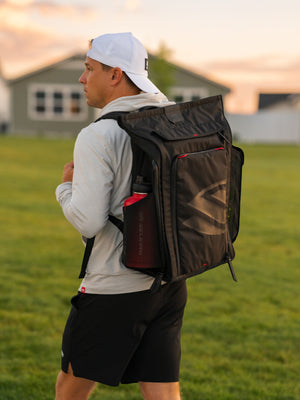 Selkirk Pro Line 2.0 Tour 35L backpack worn on the walk to the court
