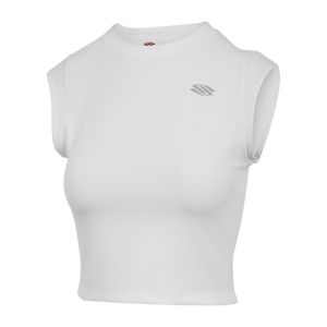 Front view of Women's Pro Line cap-sleeve pickleball fitted tee showcasing fitted silhouette and short cap sleeves on white background