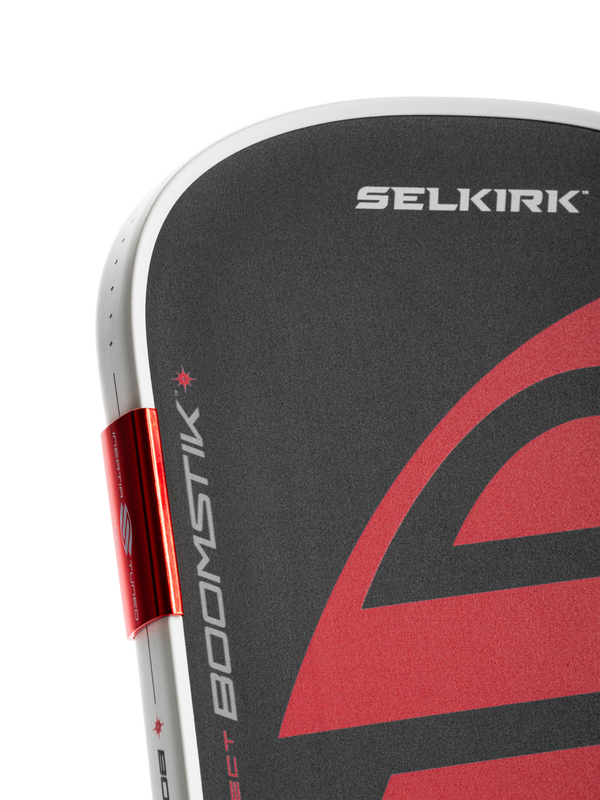 Selkirk LABS Project Boomstik pickleball paddle widebody shape in black, red, and white.