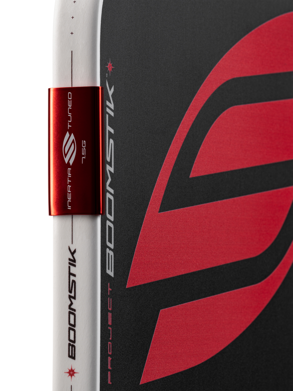 Selkirk LABS Project Boomstik pickleball paddle widebody shape in black, red, and white.