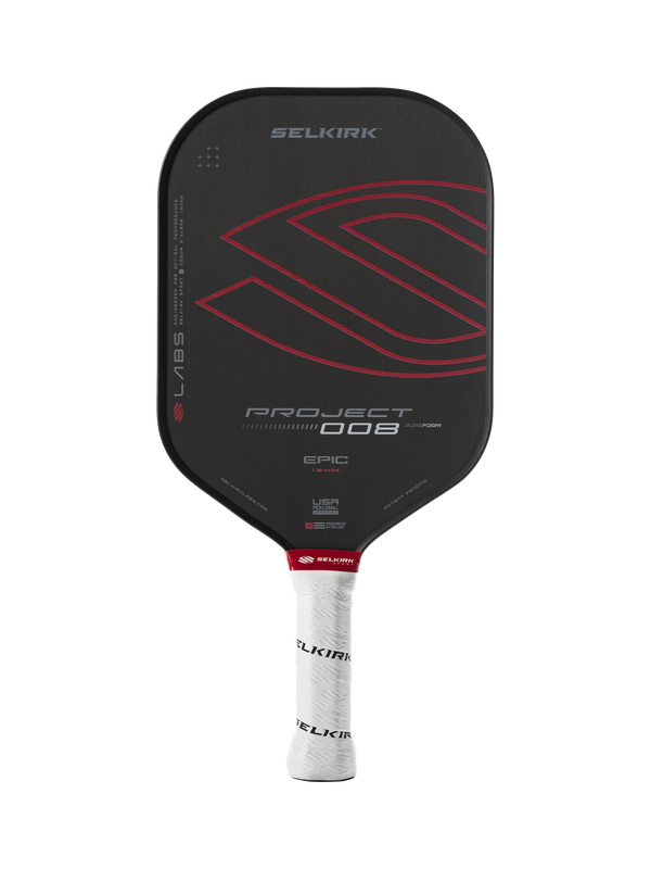 Selkirk LABS Project 008 pickleball paddle in black and red.