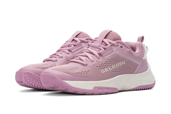 Selkirk CourtStrike Pro women's pickleball shoes in black with pink accents, designed for stability and comfort.