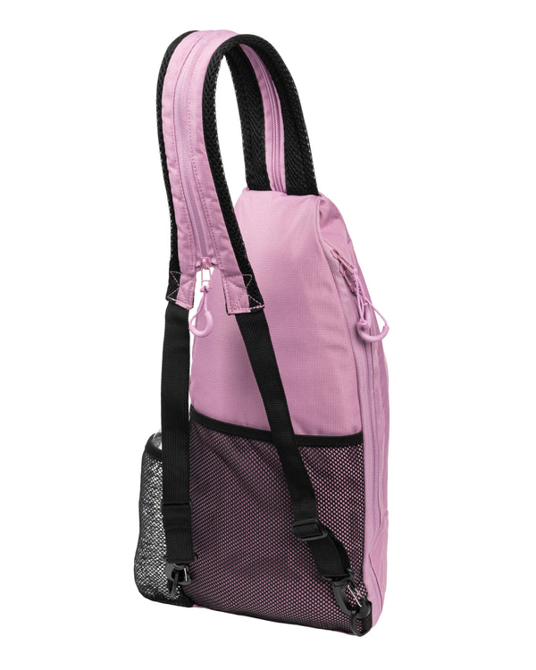 Selkirk pickleball sling bag in black, green, purple/pink, gold, red, and gray.