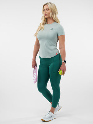 Selkirk women’s Essentials DualSoft short-sleeved pickleball tee shirt.