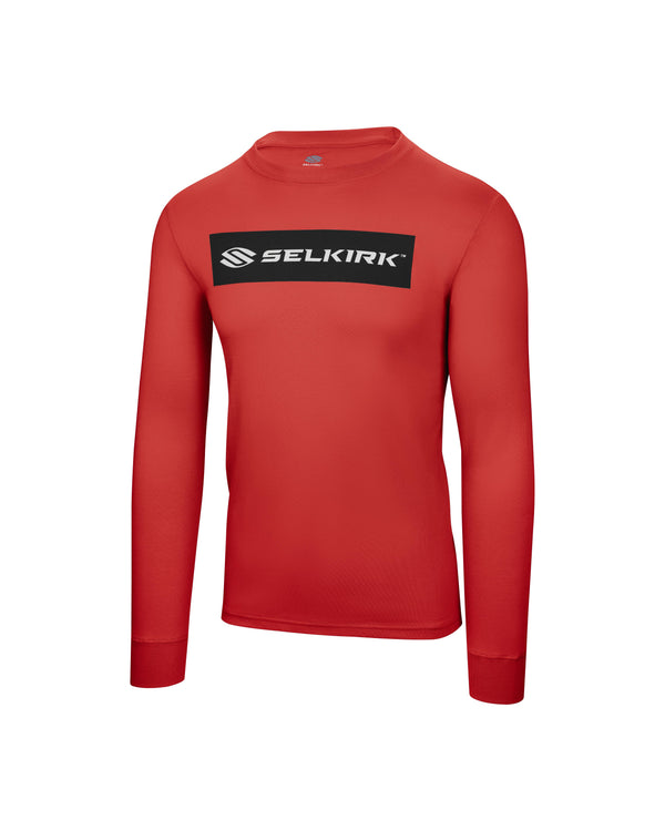 Red Selkirk Sport Sideline Soft Cotton Long Sleeve Tee with logo on front