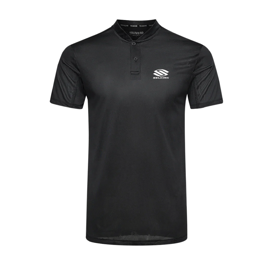 Black Selkirk TruWear Men's Vortex Lifestyle Collared Polo with logo