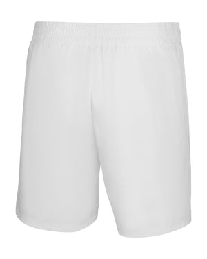 Back view of AeroFiber Collection men’s shorts showcasing white fabric and elastic waistband on a white background