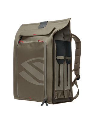 Right-side view of Selkirk Pro Line 2.0 35L backpack, Earth Gray, showing paddle sleeves and zippered front pocket
